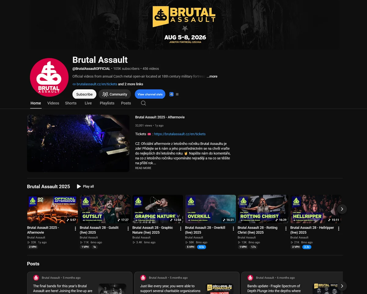 YouTube kanál festivalu Brutal Assault